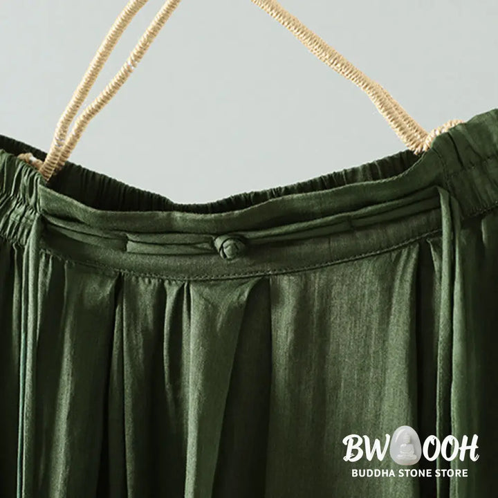 Buddha Stones Summer Retro Pure Color Tassel Design Women’s Skirt With Pockets - Skirt
