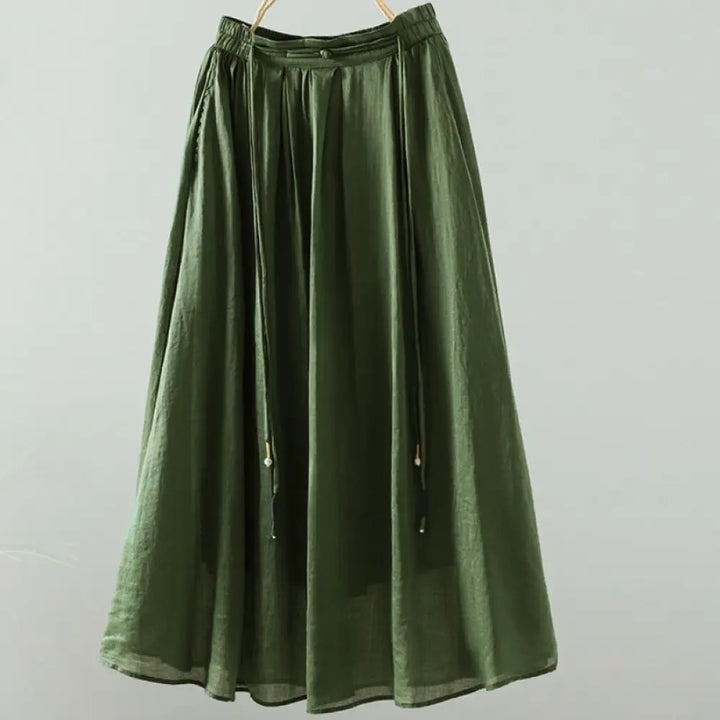 Buddha Stones Summer Retro Pure Color Tassel Design Women’s Skirt With Pockets - ForestGreen / US4，UK/AU8，EU36 (M)