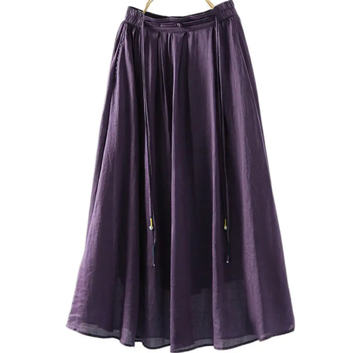 Buddha Stones Summer Retro Pure Color Tassel Design Women’s Skirt With Pockets - Purple / US4，UK/AU8，EU36 (M) - Skirt