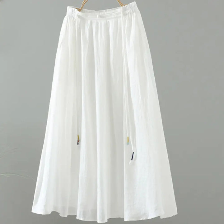 Buddha Stones Summer Retro Pure Color Tassel Design Women’s Skirt With Pockets - White / US4，UK/AU8，EU36 (M) - Skirt
