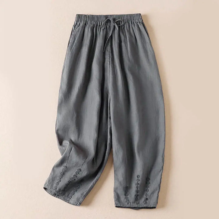 Buddha Stones Summer Small Flower Embroidery Harem Pants With Pockets - DarkGray / US2，UK/AU6，EU34 (M) - Women&