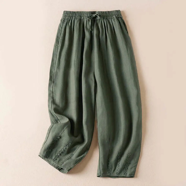 Buddha Stones Summer Small Flower Embroidery Harem Pants With Pockets - DarkSeaGreen / US2，UK/AU6，EU34 (M) - Women&