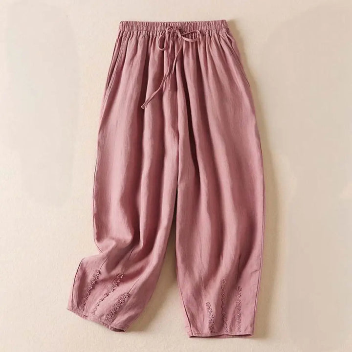 Buddha Stones Summer Small Flower Embroidery Harem Pants With Pockets - LightPink / US2，UK/AU6，EU34 (M) - Women&