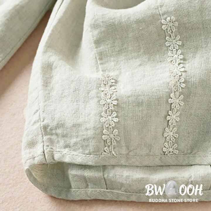 Buddha Stones Summer Small Flower Embroidery Harem Pants With Pockets - Women&