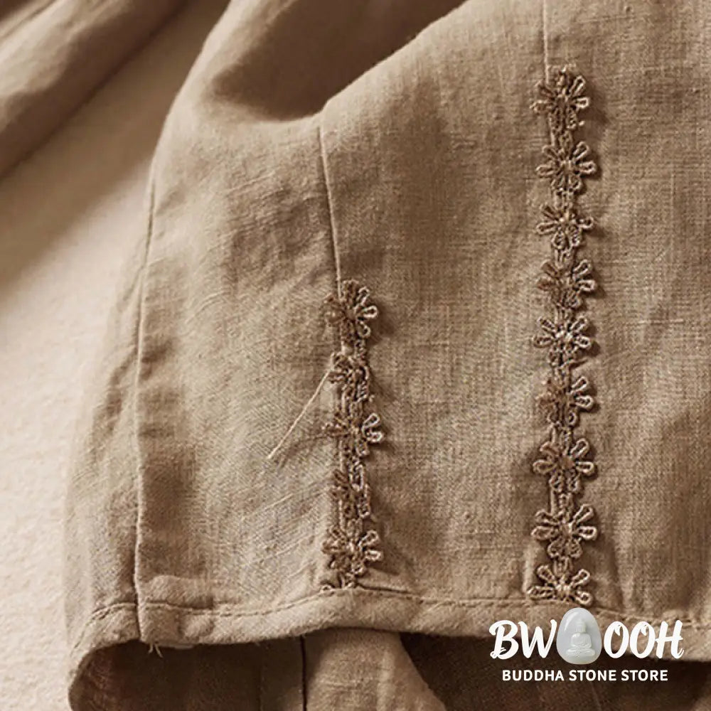 Buddha Stones Summer Small Flower Embroidery Harem Pants With Pockets - Women&