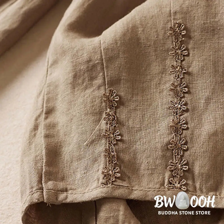 Buddha Stones Summer Small Flower Embroidery Harem Pants With Pockets - Women&