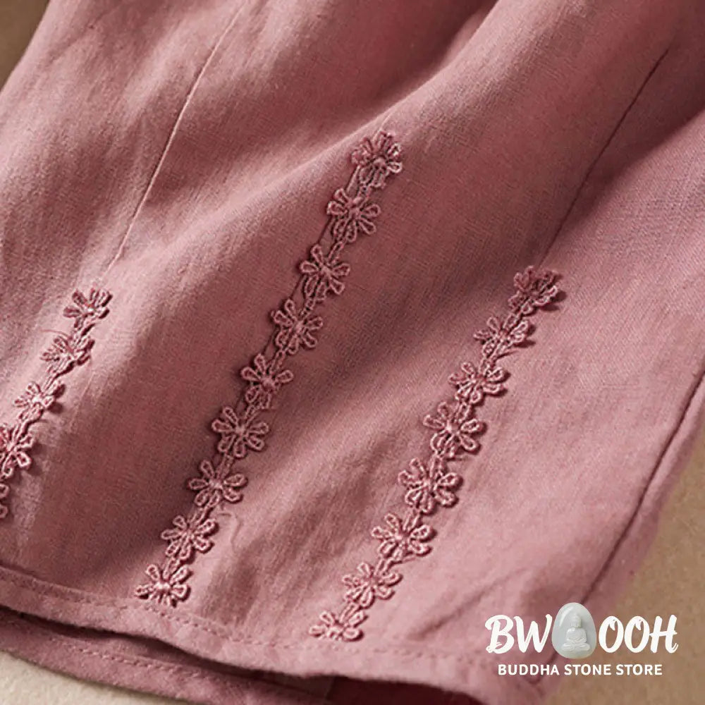 Buddha Stones Summer Small Flower Embroidery Harem Pants With Pockets - Women&