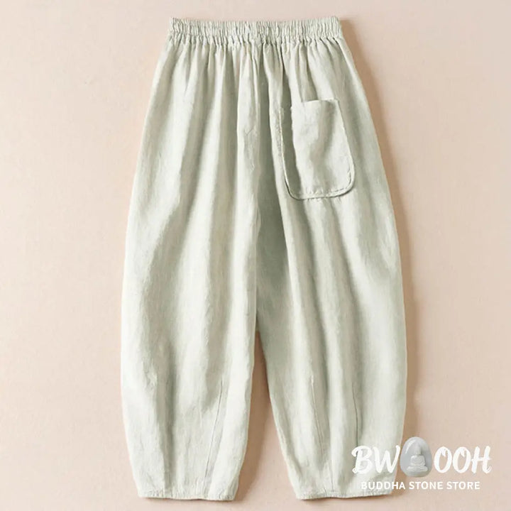 Buddha Stones Summer Small Flower Embroidery Harem Pants With Pockets - Women&