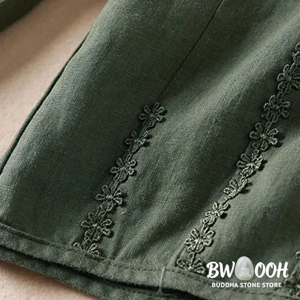 Buddha Stones Summer Small Flower Embroidery Harem Pants With Pockets - Women&