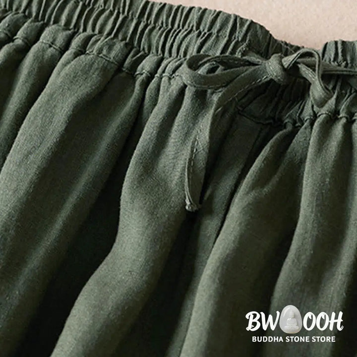 Buddha Stones Summer Small Flower Embroidery Harem Pants With Pockets - Women&