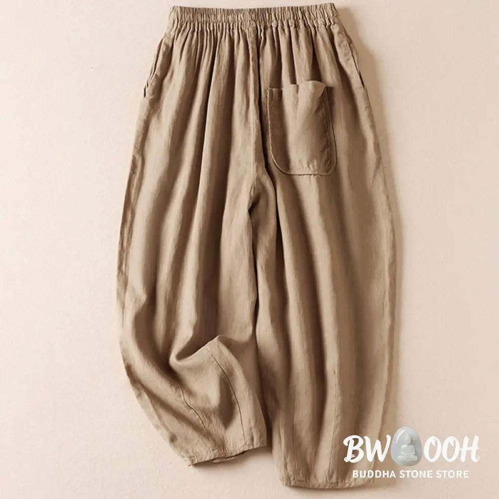 Buddha Stones Summer Small Flower Embroidery Harem Pants With Pockets - Women&