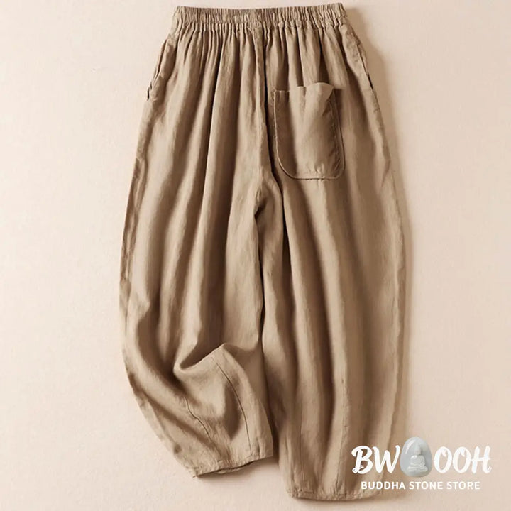 Buddha Stones Summer Small Flower Embroidery Harem Pants With Pockets - Women&