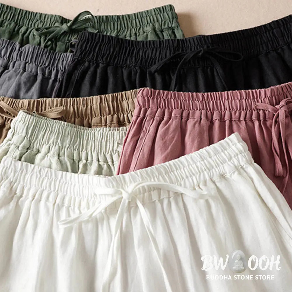 Buddha Stones Summer Small Flower Embroidery Harem Pants With Pockets - Women&