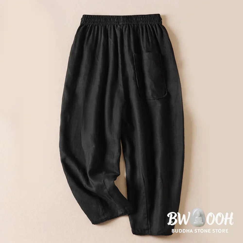 Buddha Stones Summer Small Flower Embroidery Harem Pants With Pockets - Women&