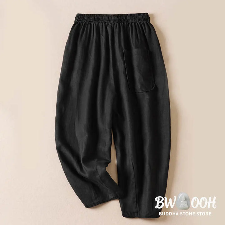Buddha Stones Summer Small Flower Embroidery Harem Pants With Pockets - Women&