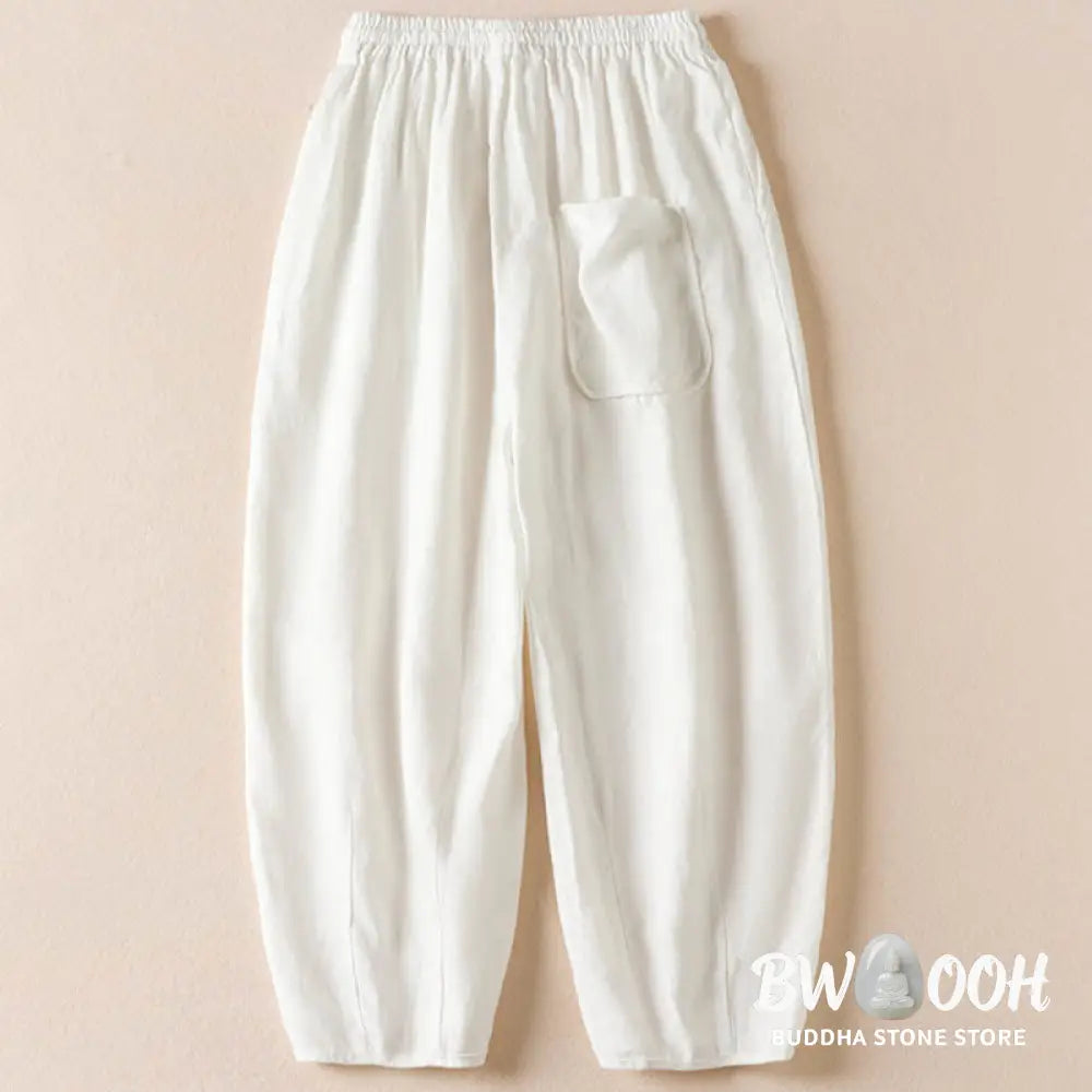 Buddha Stones Summer Small Flower Embroidery Harem Pants With Pockets - Women&