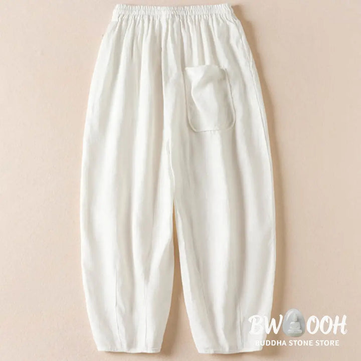 Buddha Stones Summer Small Flower Embroidery Harem Pants With Pockets - Women&