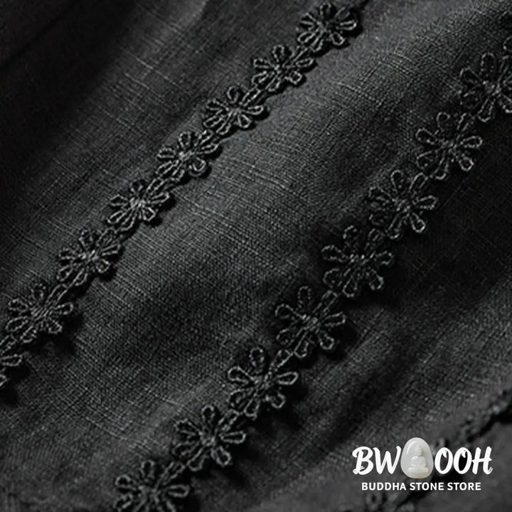 Buddha Stones Summer Small Flower Embroidery Harem Pants With Pockets - Women&