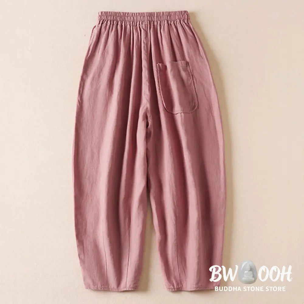 Buddha Stones Summer Small Flower Embroidery Harem Pants With Pockets - Women&