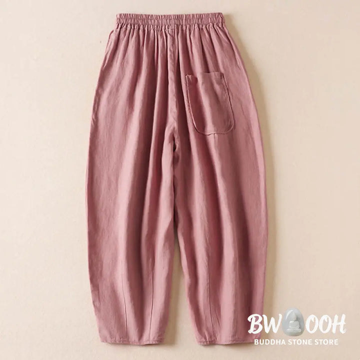 Buddha Stones Summer Small Flower Embroidery Harem Pants With Pockets - Women&