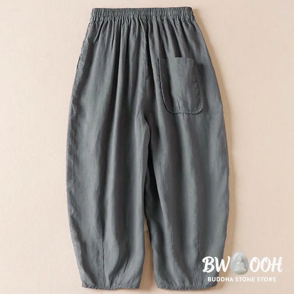 Buddha Stones Summer Small Flower Embroidery Harem Pants With Pockets - Women&