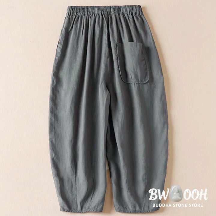 Buddha Stones Summer Small Flower Embroidery Harem Pants With Pockets - Women&