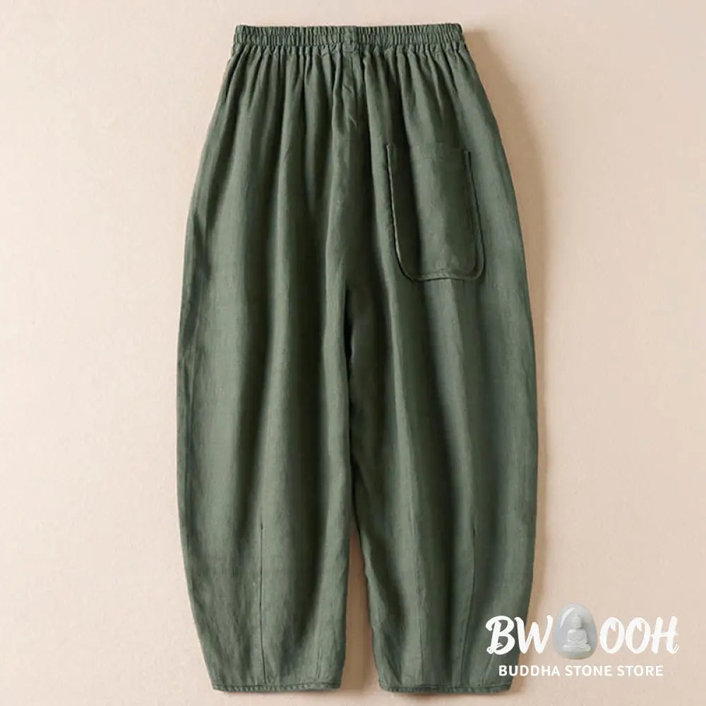 Buddha Stones Summer Small Flower Embroidery Harem Pants With Pockets - Women&