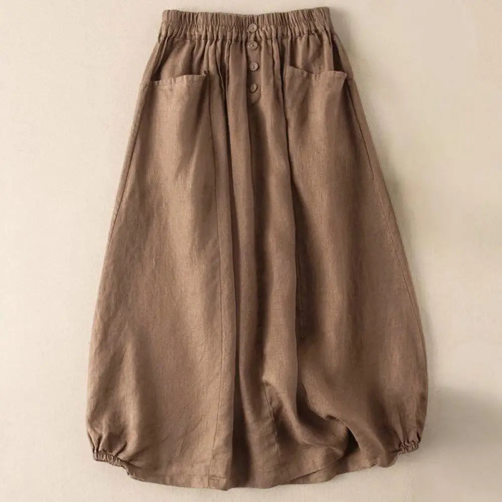 BWOOOH Summer Solid Button Elastic Waist 7-8 Length Women