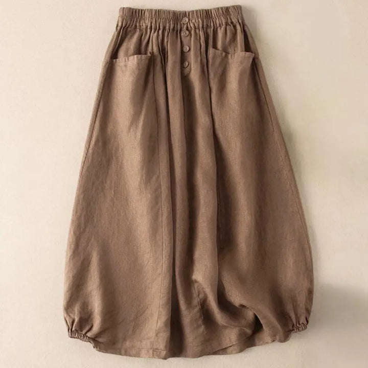 BWOOOH Summer Solid Button Elastic Waist 7-8 Length Women
