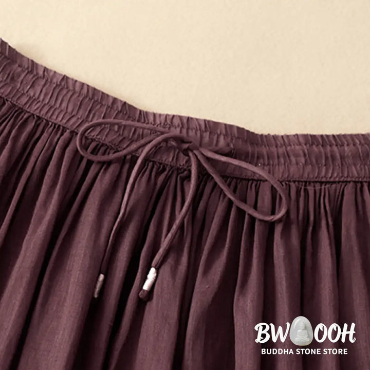 Buddha Stones Summer Solid Color Elastic Waist Drawstring Women’s Skirt - Skirt
