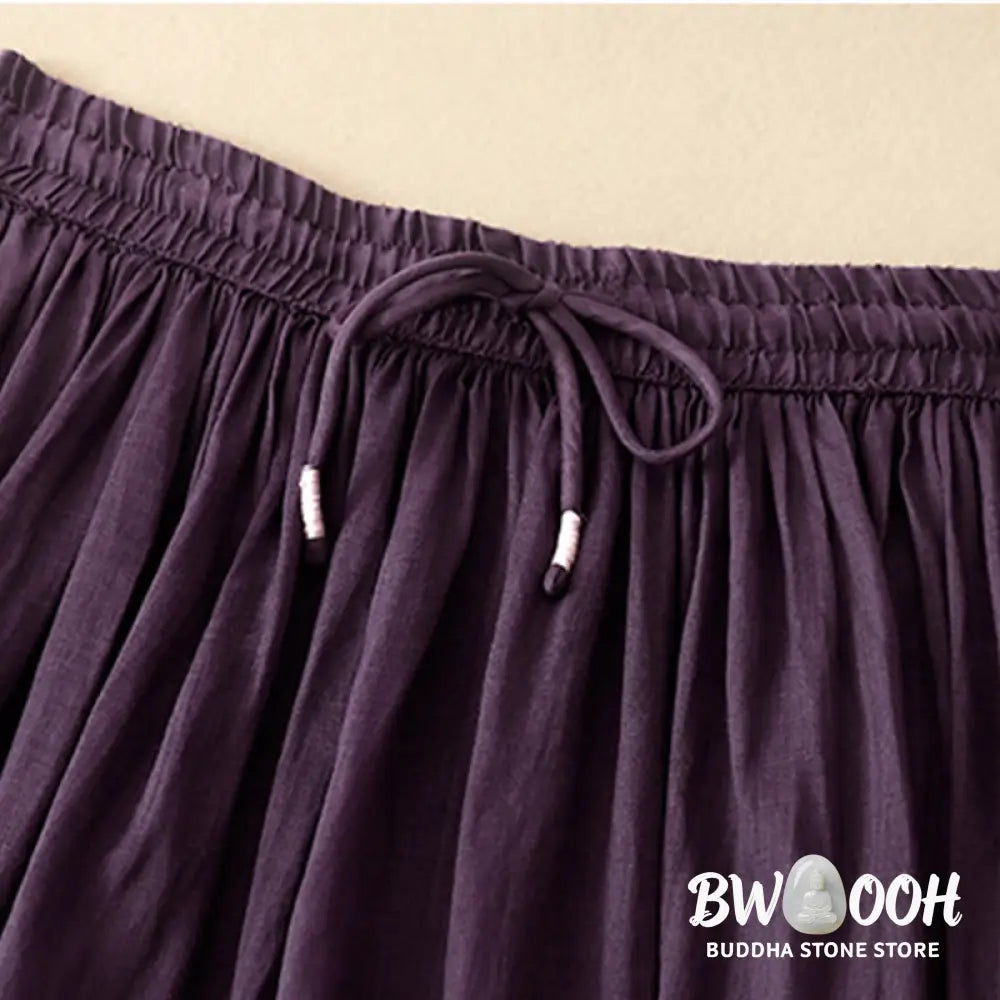 Buddha Stones Summer Solid Color Elastic Waist Drawstring Women’s Skirt - Skirt