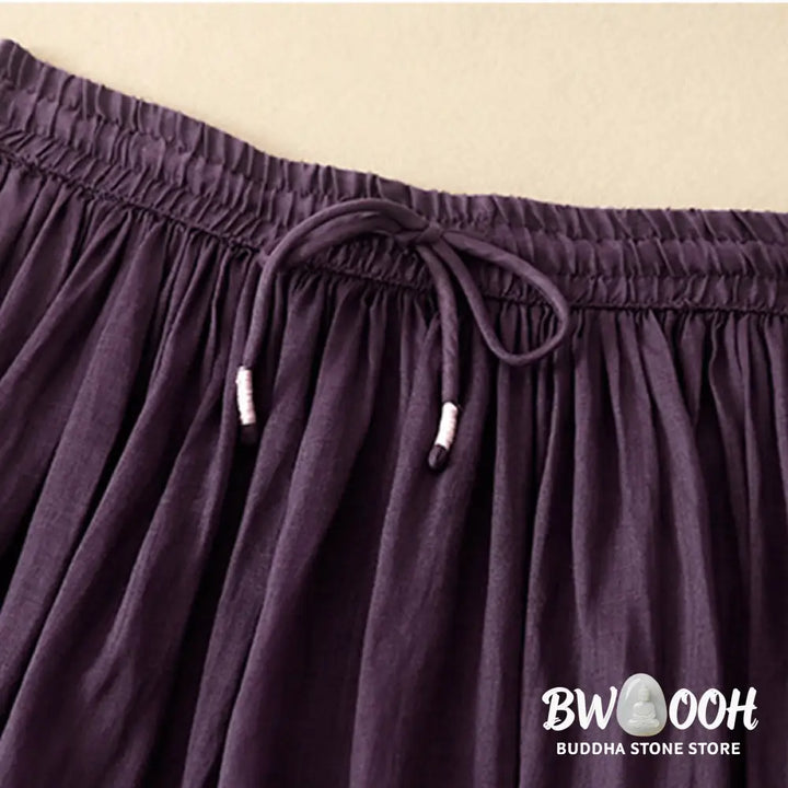 Buddha Stones Summer Solid Color Elastic Waist Drawstring Women’s Skirt - Skirt
