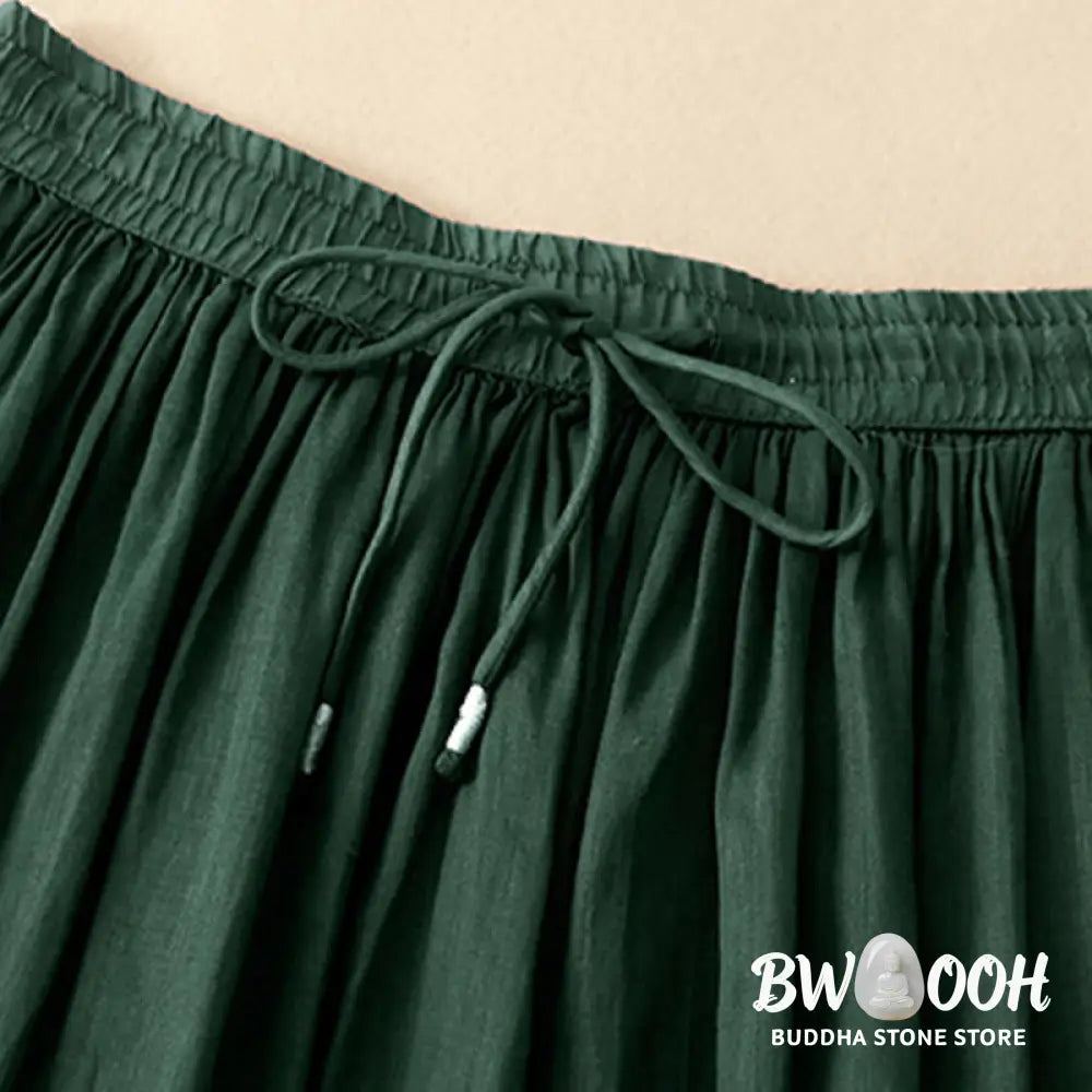 Buddha Stones Summer Solid Color Elastic Waist Drawstring Women’s Skirt - Skirt