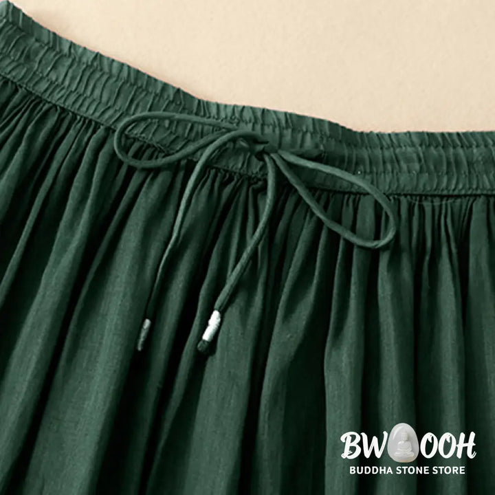 Buddha Stones Summer Solid Color Elastic Waist Drawstring Women’s Skirt - Skirt