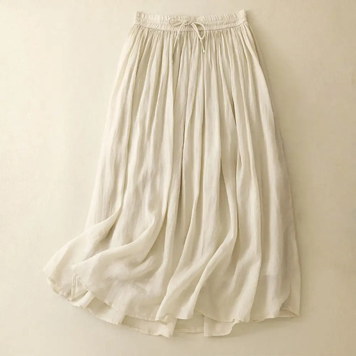 Buddha Stones Summer Solid Color Elastic Waist Drawstring Women’s Skirt - Beige / US4，UK/AU8，EU36 (L) - Skirt