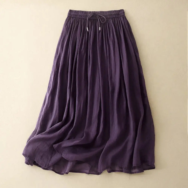 Buddha Stones Summer Solid Color Elastic Waist Drawstring Women’s Skirt - DarkMagenta / US4，UK/AU8，EU36 (L) - Skirt