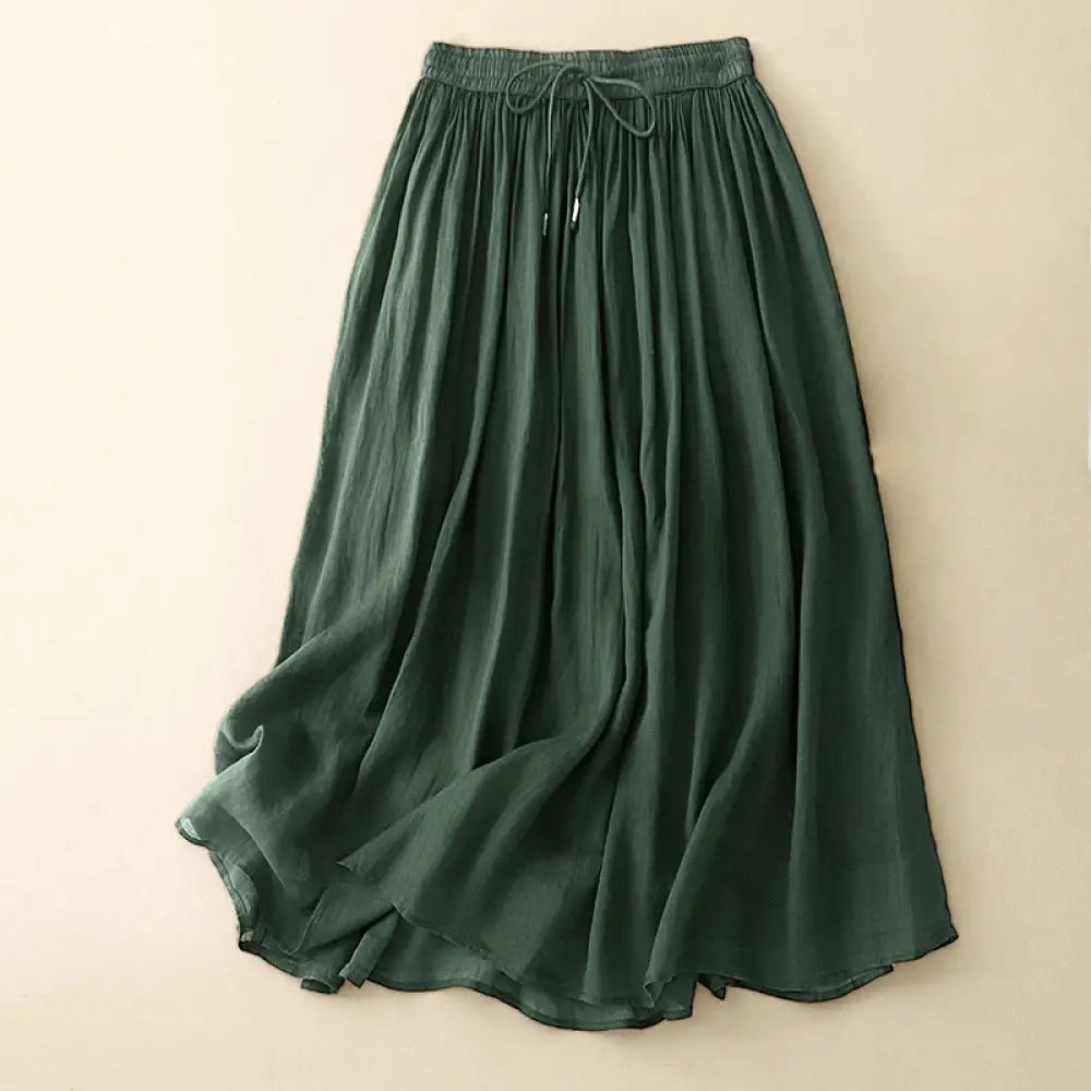 Buddha Stones Summer Solid Color Elastic Waist Drawstring Women’s Skirt - Green / US4，UK/AU8，EU36 (L) - Skirt