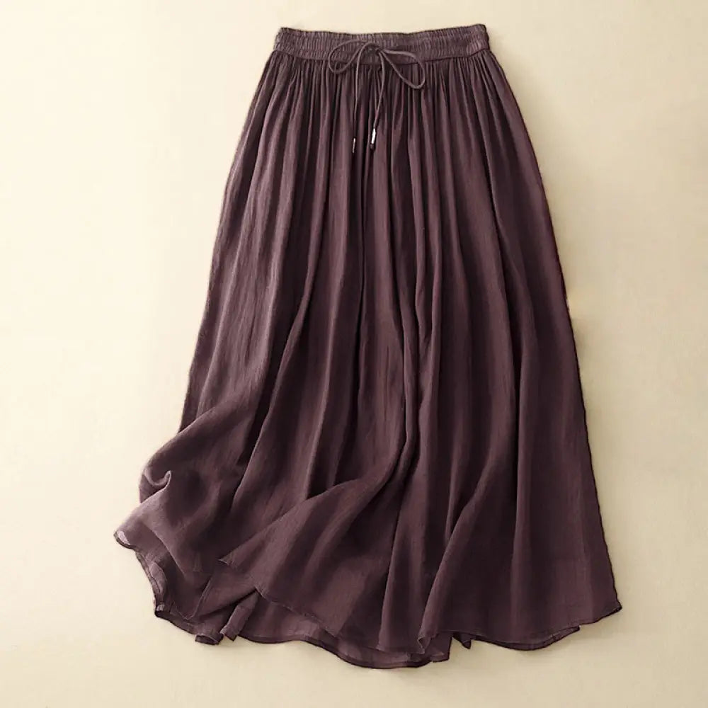 Buddha Stones Summer Solid Color Elastic Waist Drawstring Women’s Skirt - SaddleBrown / US4，UK/AU8，EU36 (L) - Skirt