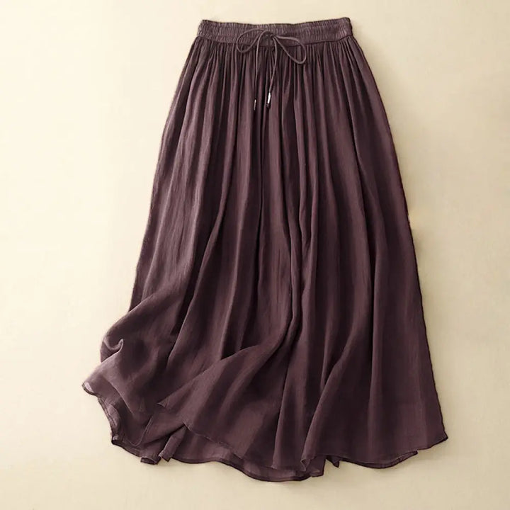 Buddha Stones Summer Solid Color Elastic Waist Drawstring Women’s Skirt - SaddleBrown / US4，UK/AU8，EU36 (L) - Skirt