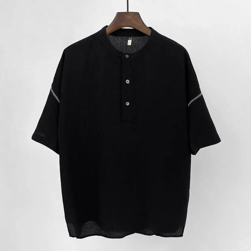 Buddha Stones Summer Solid Color Men Short Sleeve Button Shirt - Black / M(Fit for US/UK/AU36; EU46) - Men’s Shirts
