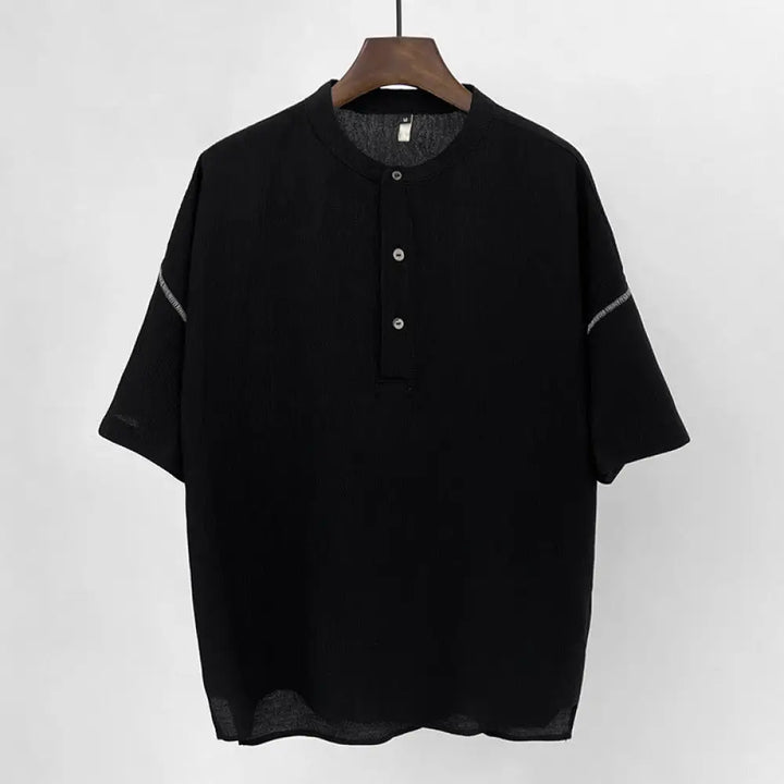 Buddha Stones Summer Solid Color Men Short Sleeve Button Shirt - Black / M(Fit for US/UK/AU36; EU46) - Men’s Shirts