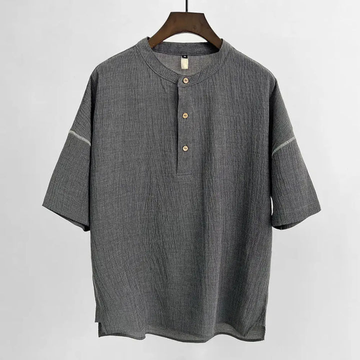 Buddha Stones Summer Solid Color Men Short Sleeve Button Shirt - Dark Gray / M(Fit for US/UK/AU36; EU46) - Men’s Shirts