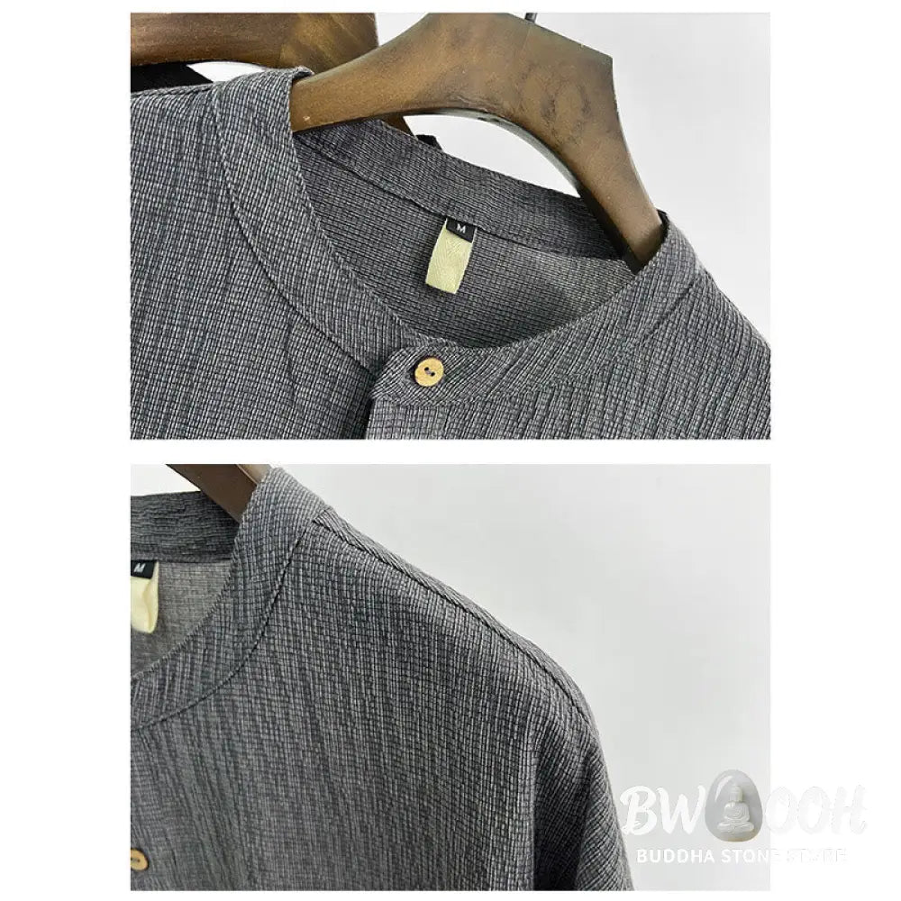 Buddha Stones Summer Solid Color Men Short Sleeve Button Shirt - Men’s Shirts