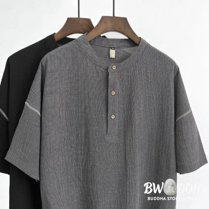Buddha Stones Summer Solid Color Men Short Sleeve Button Shirt - Men’s Shirts