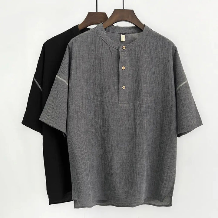 BWOOOH Summer Solid Color Men Short Sleeve Button Shirt