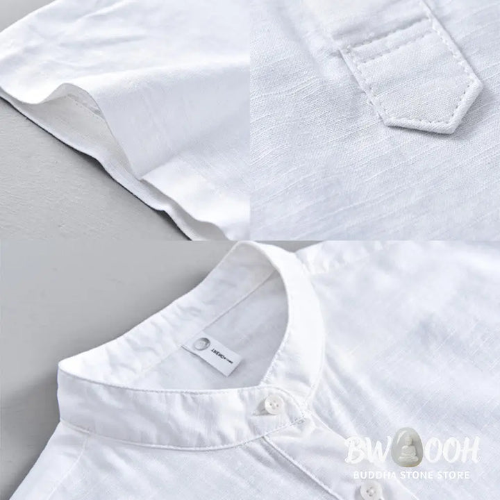 Buddha Stones Summer Solid Color Men’s Half Button Short Sleeve Cotton Linen Shirt - Men’s Shirts