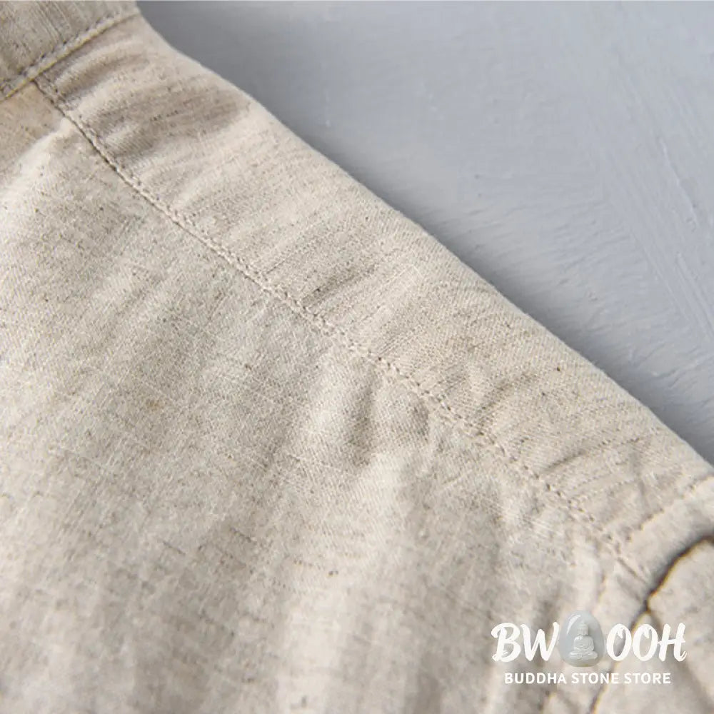 Buddha Stones Summer Solid Color Men’s Half Button Short Sleeve Cotton Linen Shirt - Men’s Shirts