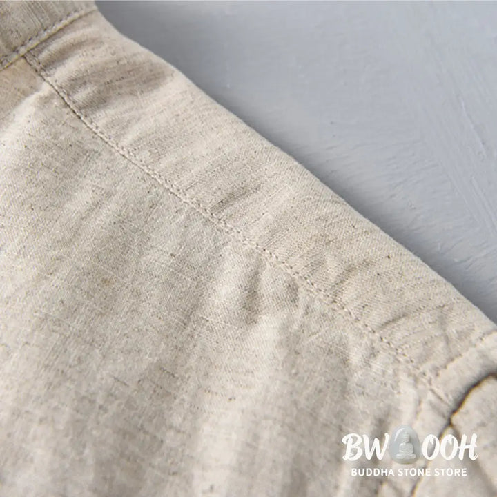 Buddha Stones Summer Solid Color Men’s Half Button Short Sleeve Cotton Linen Shirt - Men’s Shirts