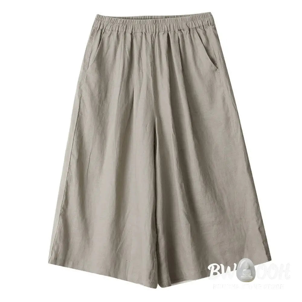 Buddha Stones Summer Solid Color Patchwork Simple Design Women’s Cotton Wide Leg Cropped Pants With Pockets - Women’s