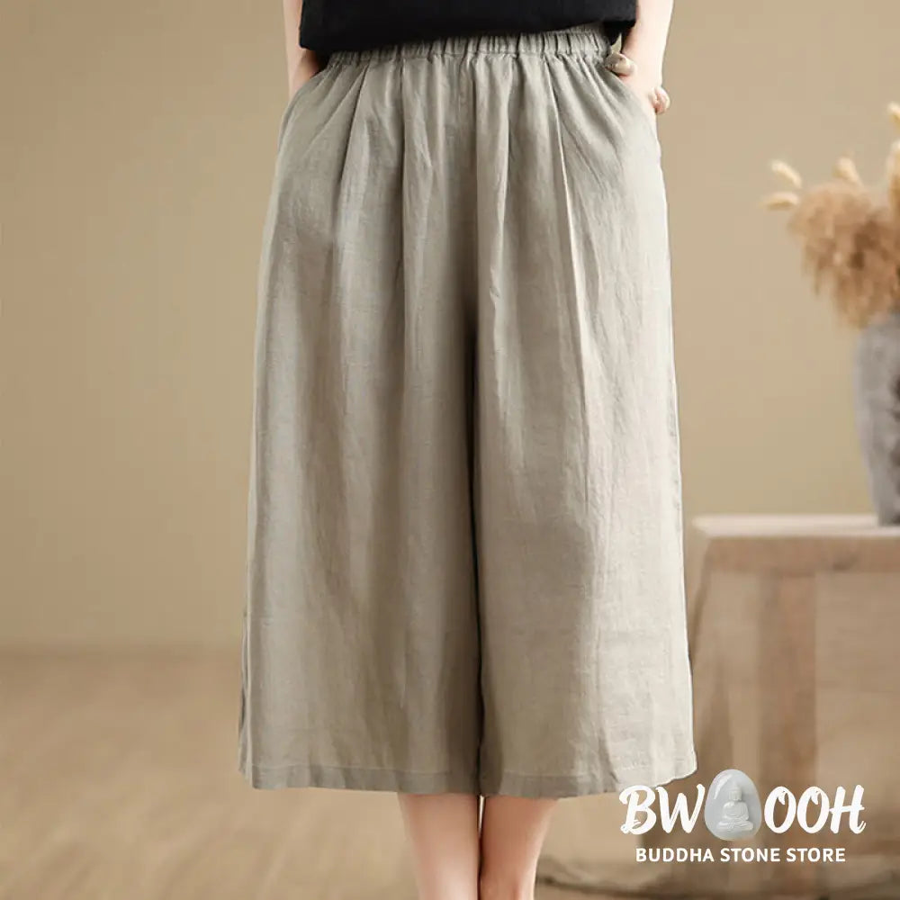 Buddha Stones Summer Solid Color Patchwork Simple Design Women’s Cotton Wide Leg Cropped Pants With Pockets - Women’s